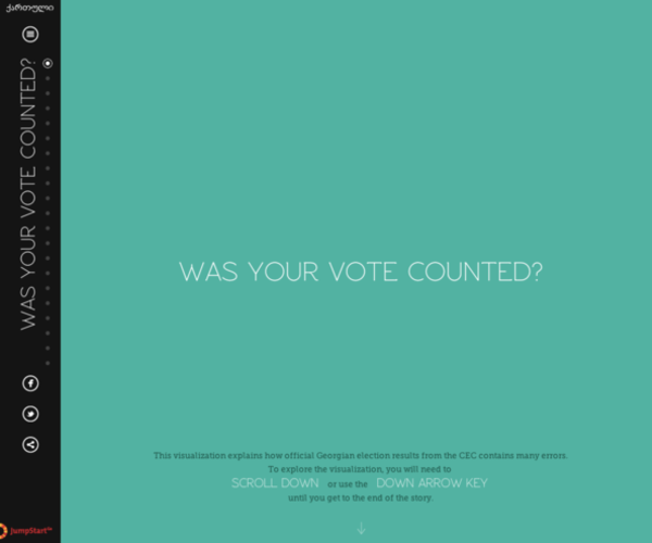 Was Your Vote Counted? - Will your vote count in the upcoming Georgian presidential elections? After analyzing the 2012 election data, JumpStart Georgia found some anomolies. While these anomolies did not affect the outcome of the election, it is our contention that they could influence future elections unless PEC members, independent observers, and the CEC take measures to ensure that the CEC's official election data is accurate. - 