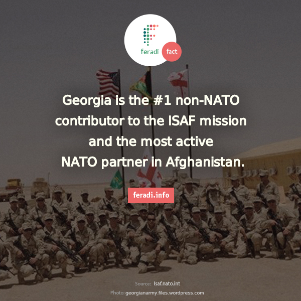 Georgia in ISAF mission -  - JumpStart Georgia is publishing another infographic on Georgia's role in international peacekeeping missions.
Georgia joined NATO-led International Security Assistance Force (ISAF) in 2004 and has been increasing its troops in Afghanistan year by year. Currently Georgia is the #1 non-NATO contributor to the ISAF mission and the most active NATO partner in Afghanistan. NATO will finish ISAF in 2014 and will start a new mission to train and assist the Afghan National Security Forces and the Afghan National Army. Georgia has already declared its willingness to stay in Afghanistan and participate in the new mission.